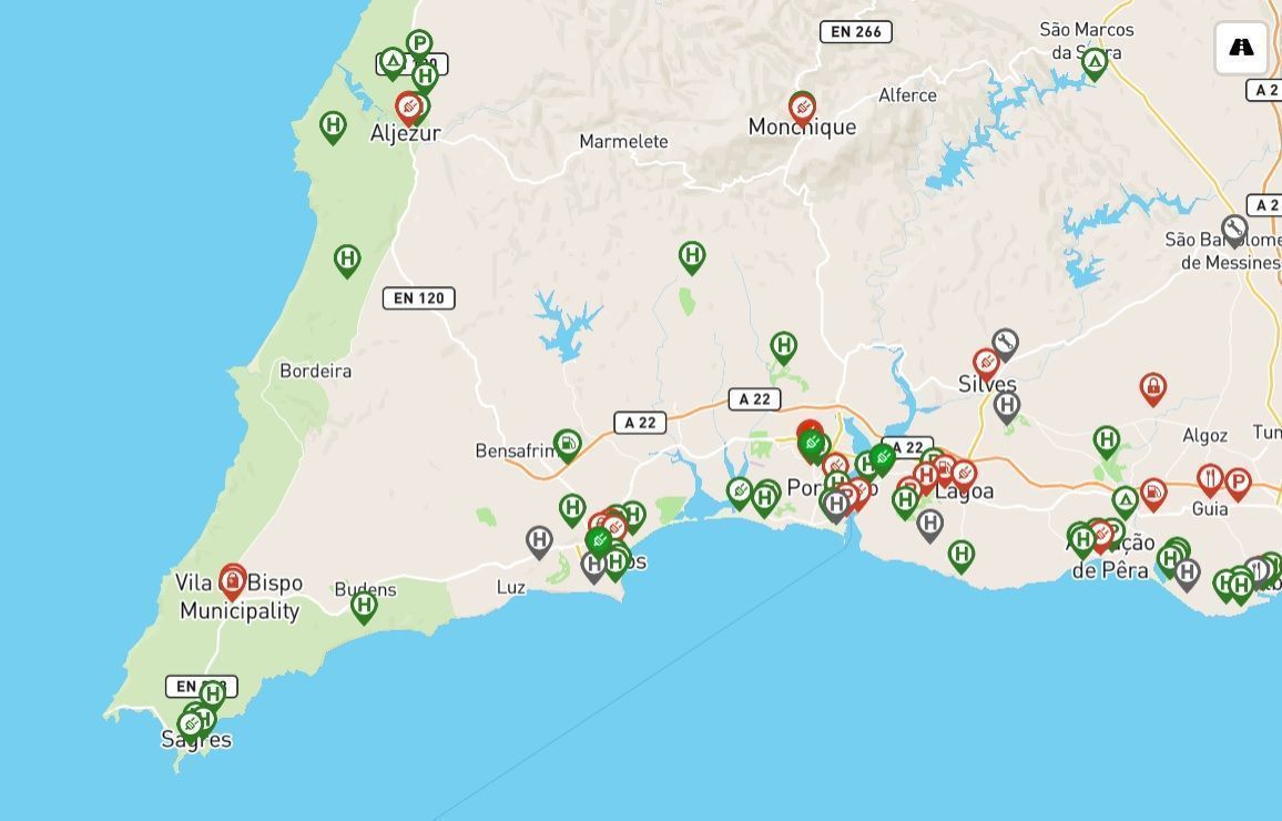 ruta turística en coche eléctrico por el algarve